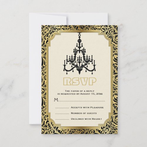 Art Deco chandelier black gold wedding RSVP
