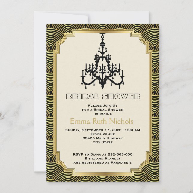 Art Deco chandelier gold wedding bridal shower Invitation (Front)