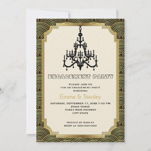 Art Deco chandelier gold wedding engagement party Invitation