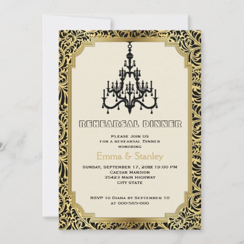 Art Deco chandelier gold wedding  rehearsal dinner Custom Invitations