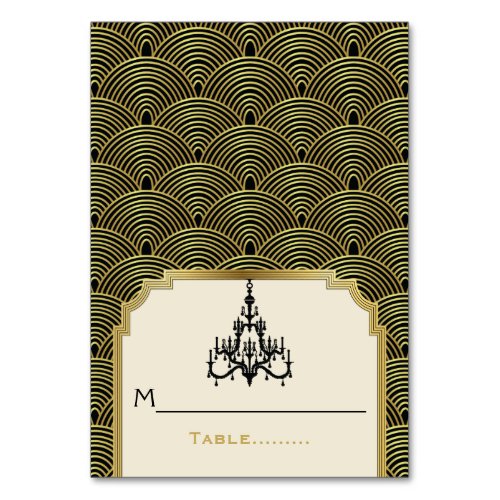 Art Deco chandelier seigaiha wedding place card