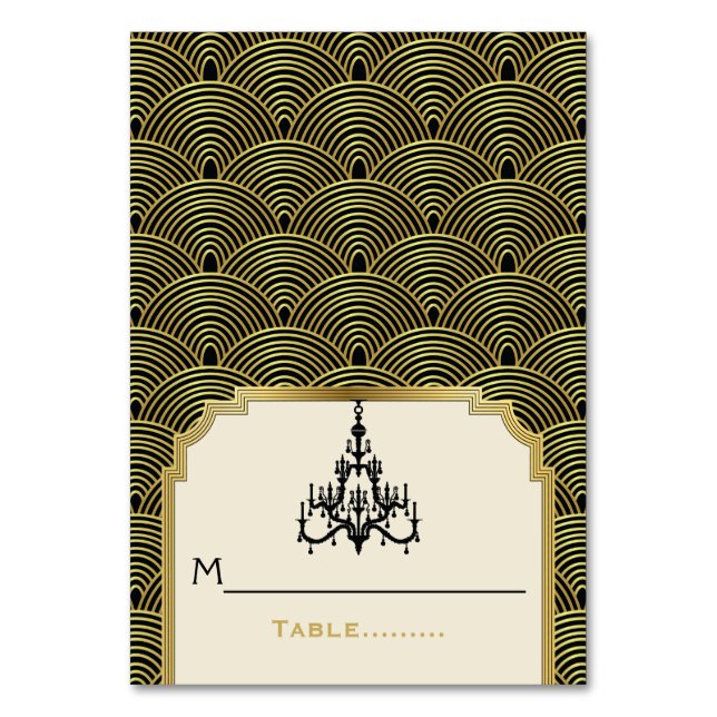 Art Deco chandelier seigaiha wedding place card (Front)
