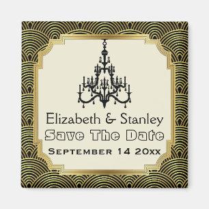 Art Deco chandelier seigaiha wedding Save the Date Magnet
