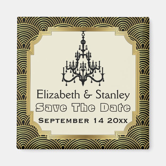 Art Deco chandelier seigaiha wedding Save the Date Magnet (Front)