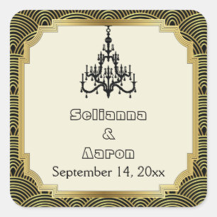 Art Deco chandelier seigaiha wedding Save the Date Square Sticker