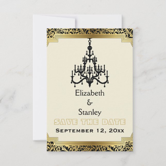 Art Deco chandelier wedding Save the Date (Front)