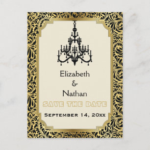 Art Deco chandelier wedding Save the Date Announcement Postcard