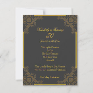 Art Deco Charcoal 50th Birthday Invitation