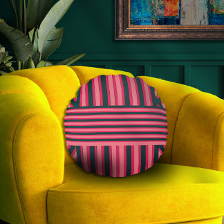 Art Deco Charcoal Pink Abstract Elegant Pattern Round Pillow