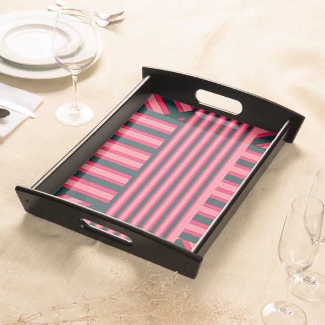 Art Deco Charcoal Pink Abstract Elegant Pattern Serving Tray (Front)
