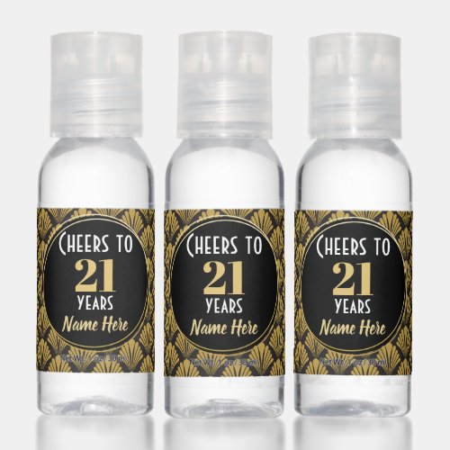 Art Deco Cheers To 21 Years Birthday Part Favors Hand Sanitizer