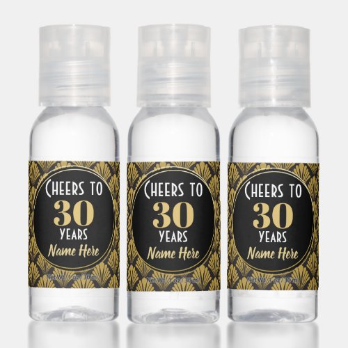 Art Deco Cheers to 30 Years Birthday Party Favors Hand Sanitizer