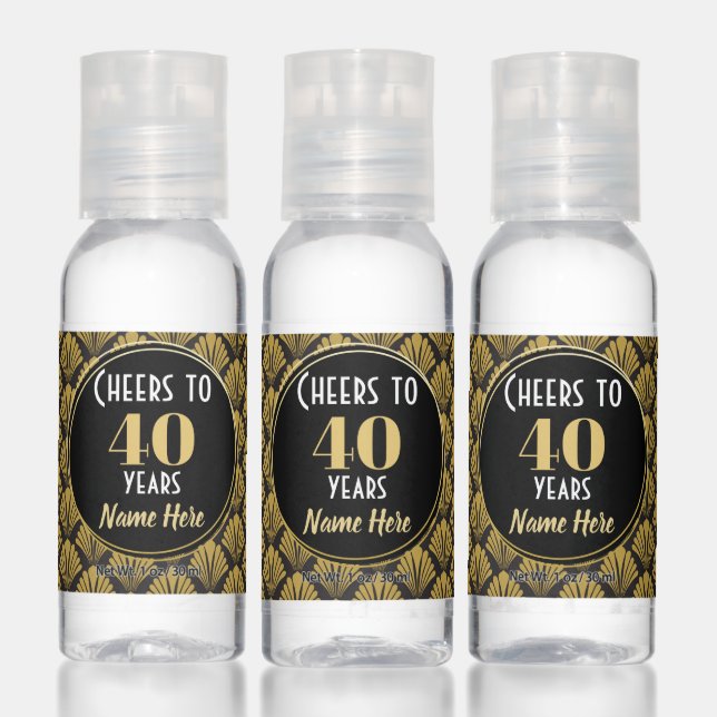 Art Deco Cheers to 40 Years Birthday Party Favor Hand Sanitizer (Set)
