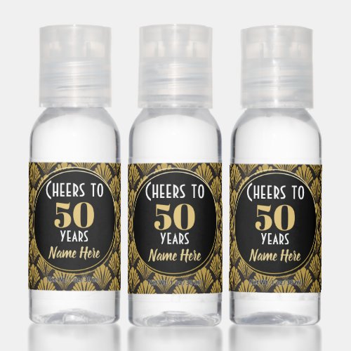 Art Deco Cheers to 50 Years 50th Birthday Favors Hand Sanitizer