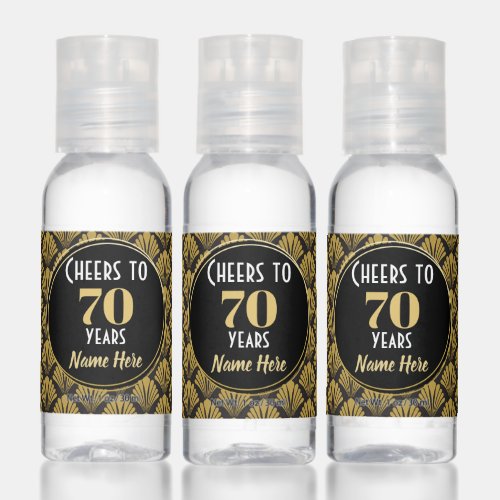 Art Deco Cheers to 70 Years 70th Birthday Favors Hand Sanitizer