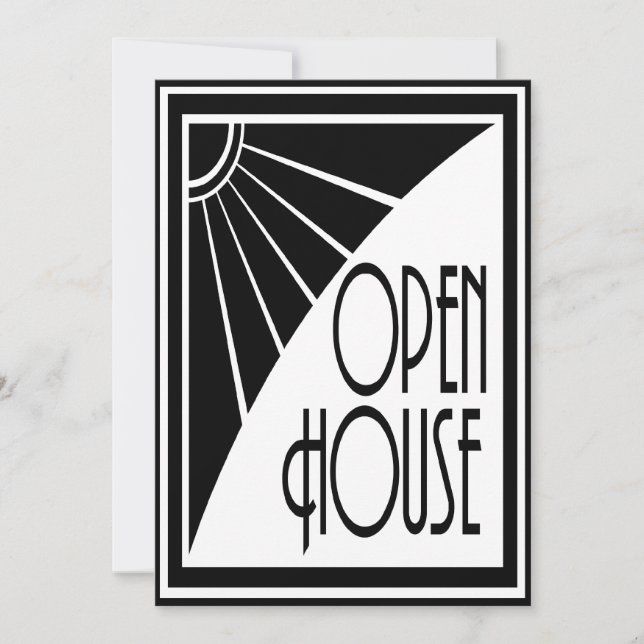 Art Deco Chic Black and White Open House Custom Invitation (Front)