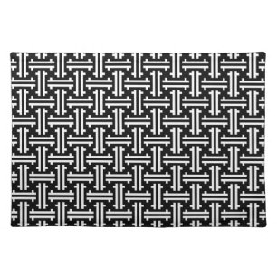 Art Deco Chinese Fret, Black and White Cloth Placemat