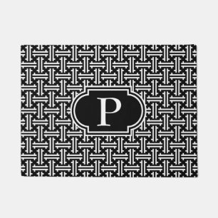 Art Deco Chinese Fret, Black and White Doormat