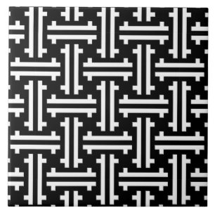 Art Deco Chinese Fret, Black and White Tile