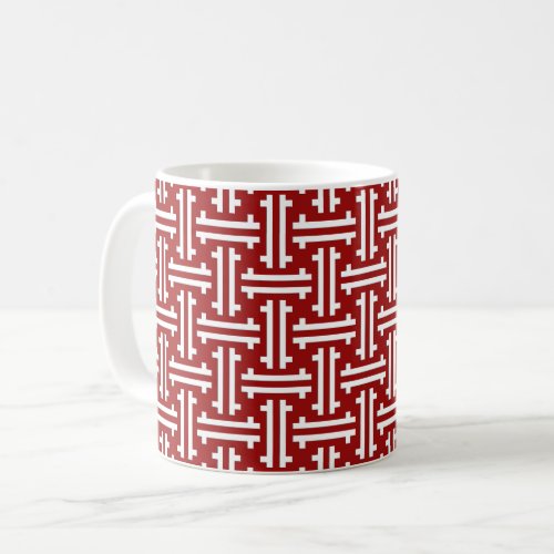 Art Deco Chinese Fret Dark Red and White Coffee Mug