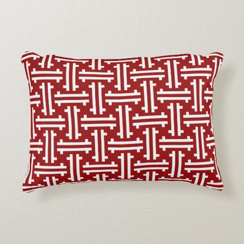 Art Deco Chinese Fret Dark Red and White Decorative Pillow