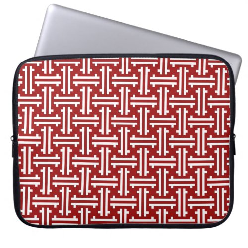 Art Deco Chinese Fret Dark Red and White Laptop Sleeve