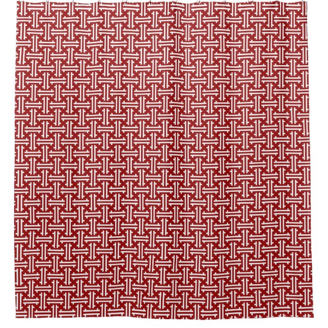 Art Deco Chinese Fret, Dark Red and White Shower Curtain (Front)