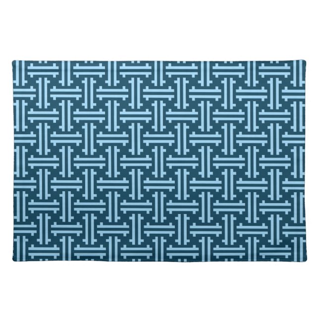 Art Deco Chinese Fret, Indigo and Sky Blue Cloth Placemat (Front)