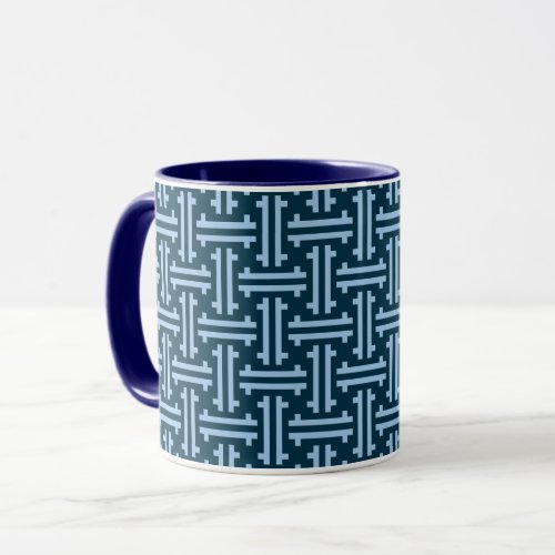 Art Deco Chinese Fret Indigo and Sky Blue Mug