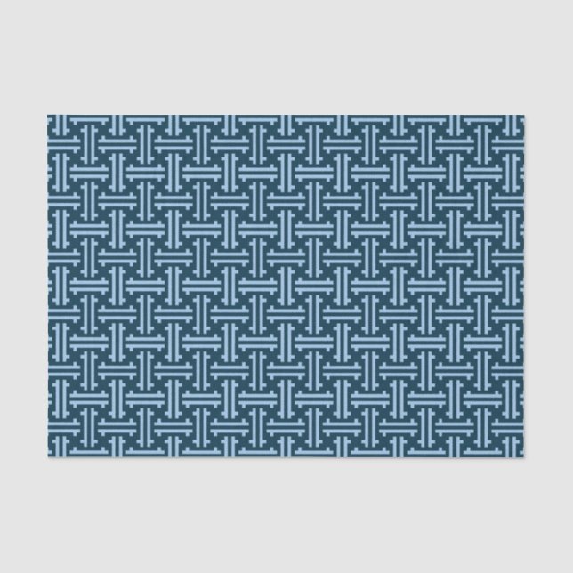 Art Deco Chinese Fret, Indigo and Sky Blue Tissue Paper (Front)