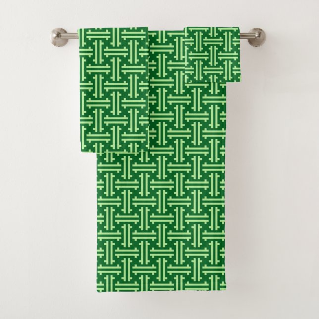 Art Deco Chinese Fret, Jade Green Bath Towel Set (Insitu)
