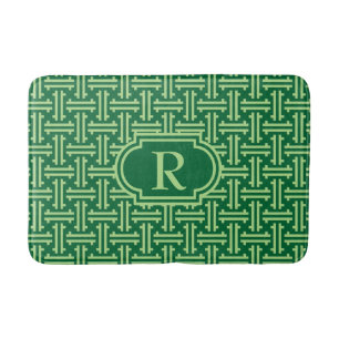 Art Deco Chinese Fret, Jade Green Bathroom Mat