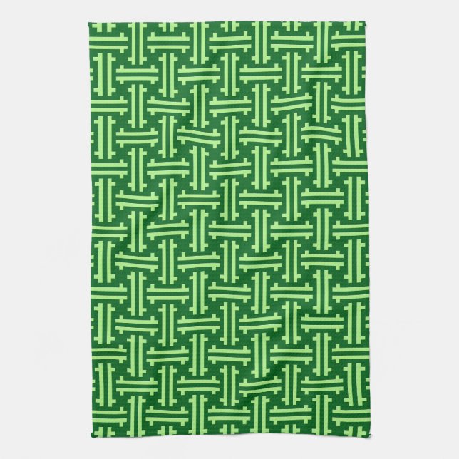 Art Deco Chinese Fret, Jade Green Kitchen Towel (Vertical)