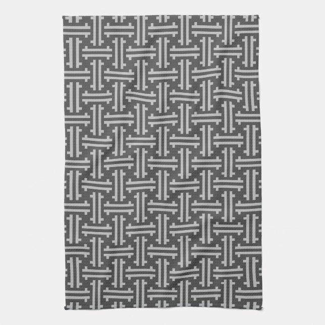 Art Deco Chinese Fret, Silver and Graphite Grey Ki Kitchen Towel (Vertical)