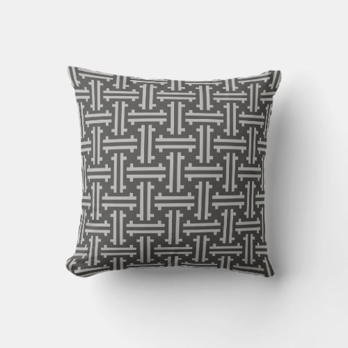 Art Deco Chinese Fret Silver and Graphite Grey Throw Pillow