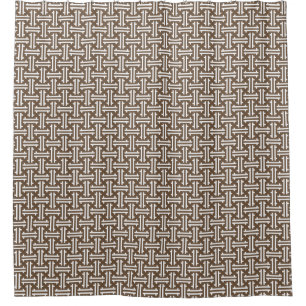 Art Deco Chinese Fret, Taupe Tan and White Shower Curtain