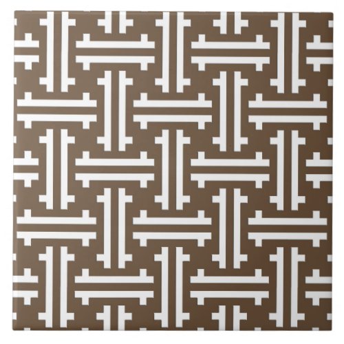 Art Deco Chinese Fret Taupe Tan and White Tile