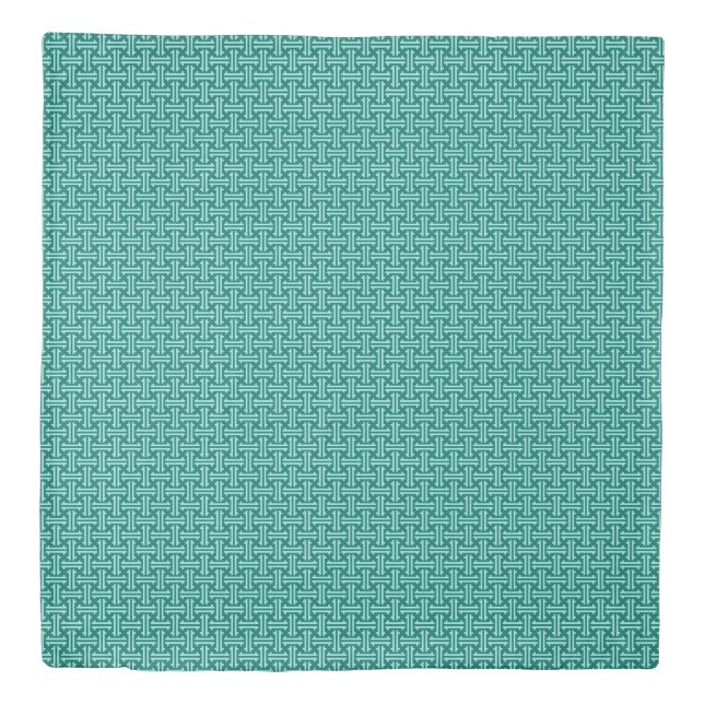 Art Deco Chinese Fret, Turquoise and Aqua Duvet Cover (Front)