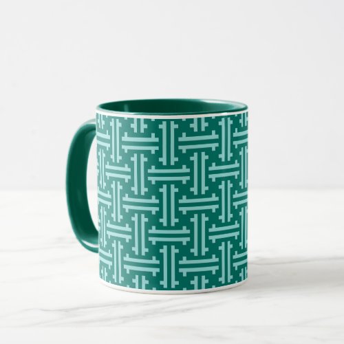 Art Deco Chinese Fret Turquoise and Aqua Mug