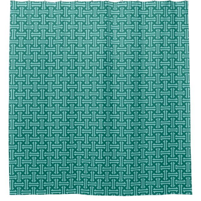 Art Deco Chinese Fret, Turquoise and Aqua Shower Curtain (Front)