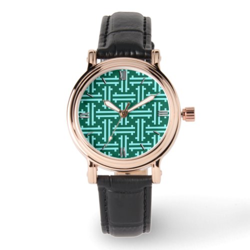 Art Deco Chinese Fret Turquoise and Aqua Watch