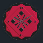 Art Deco Chinese red geometric pattern Large Clock<br><div class="desc">Art Deco,  stylized,  black on Chinese red geometric pattern on a black background,  in stacked,  3-d look shapes with faceted edges - digital art</div>