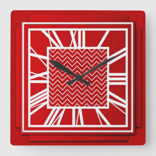 Art Deco, Chinese red Square Wall Clock