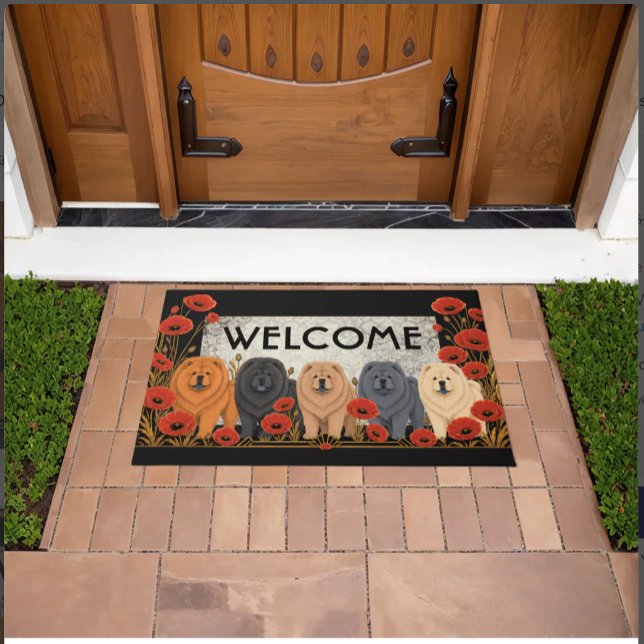 ART DECO CHOWS rough   - customize text Doormat (Creator Uploaded)