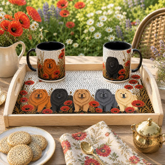 ART DECO CHOWS rough TRAY- MUGS SOLD SEPARATELY Serving Tray