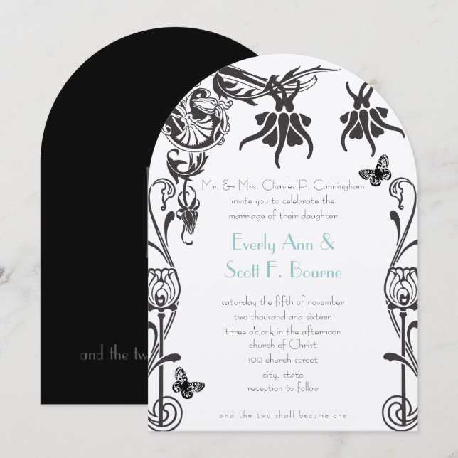 Art Deco Christian Flower Wedding Invitation (Front/Back)