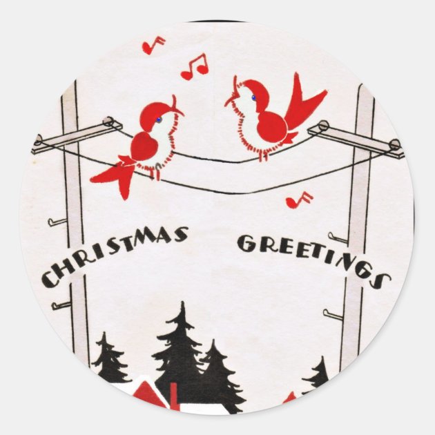 Art Deco Christmas Birds Classic Round Sticker