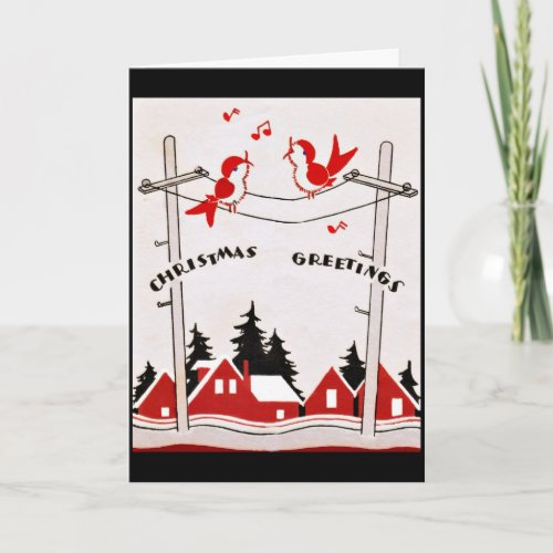 Art Deco Christmas Birds Holiday Card
