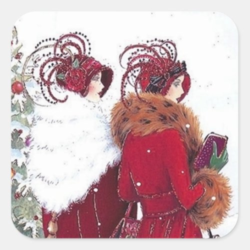 Art deco Christmas Holiday ladies sticker retro