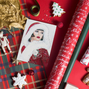 art deco Christmas Holiday retro lady add message Card